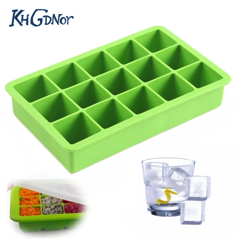 

15 Holes Food Grade Silicone Ice Cube Mold Whisky Ice Tray Mould With Lid Square Shape Ice Frozen Mold
