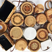 Круглая соломенная сумка женская летняя тростниковая сумка ручной работы пляжная Наклонная Сумка на плечо круглая богемная сумка