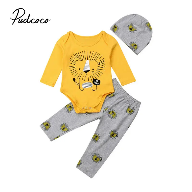 

Newborn Infant Baby Girls Boys Long Sleeve Romper Jumpsuit Print Pant Hat Outfits Set roupa menina roupa de bebe terno 2019 3Pcs