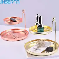JINSERTA 2-layer Metal Storage Tray Jewelry Cosmetic Display Plate Gold Necklace Ring Earrings Display Tray Mirror Decoration