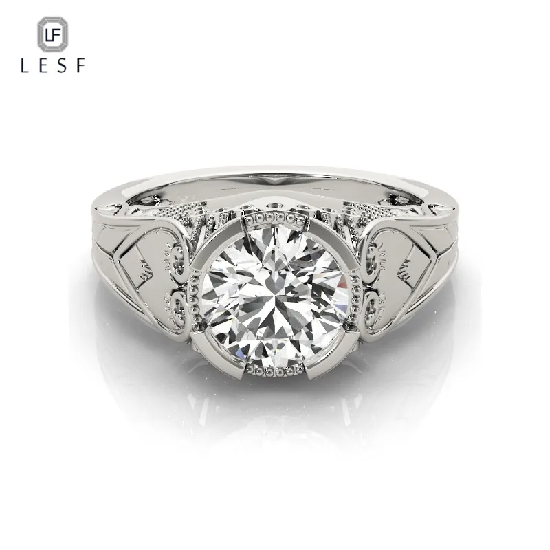 

LESF 925 Sterling Silver Ring Luxury 1.5 Carat Round Cut Zirconia Women Wedding for Engagement Ring High-end Jewelry