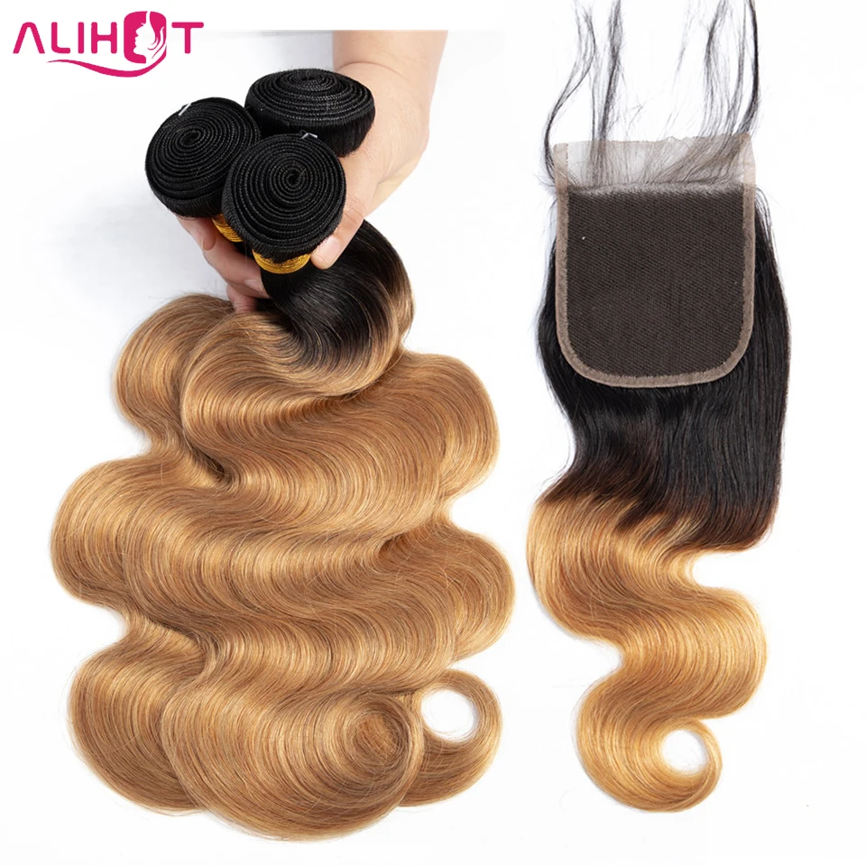 Ali Hot Hair 1B/27 2 Tone Ombre Peruvian Body Wave Hair 100% Human Hair 3 Bundles With Closure Remy Hair Extensions Ali Hot Hair 1B/27 2 Tone Ombre Peruvian Body Wave Hair 100% Human Hair 3 Bundles With Closure Remy Hair Extensions