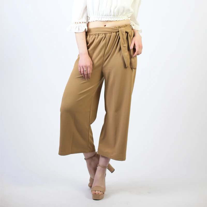 Womens Plus Size Stretch High Waisted Wide Leg Tri-Colour Stripe Print Culottes
