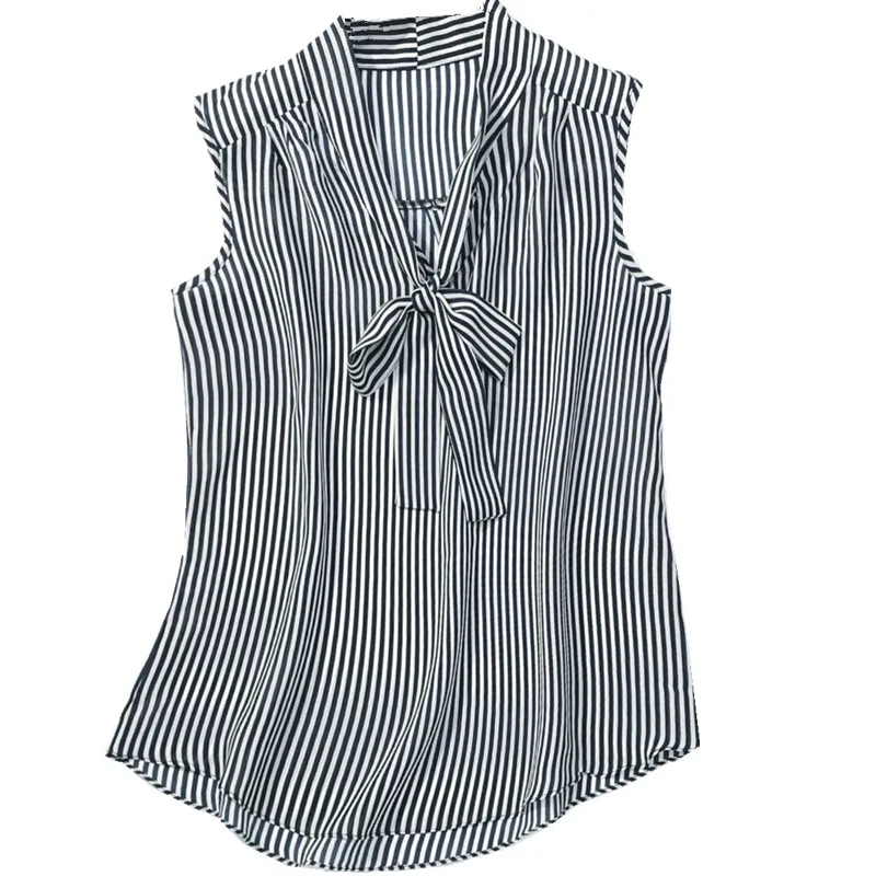 

Vintage Striped Silk Blouse 100% Natural Silk Women's elegant Sleeveless Shirts Summer Striped white Silk Tops Blouse for Women