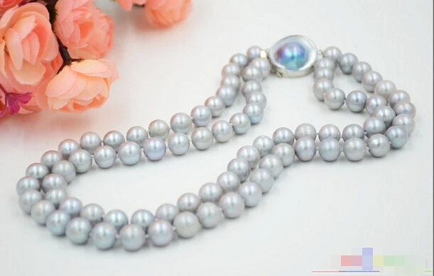 

A P4737 A++ 2row 11mm ROUND GRAY Freshwater cultured PEARL NECKLACE