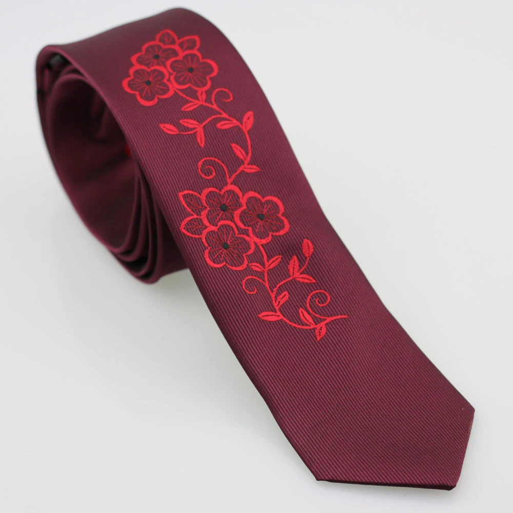 YIBEI – cravate à fleurs rouge pour homme et femme, cravate moulante tissée  à la main, couleur bordeaux | AliExpress