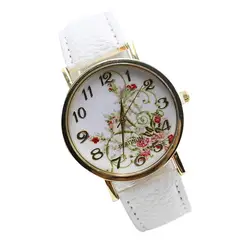 Отличное Качество Модные Цветочные Кварцевые часы для женщин наручные часы женские кожаные кварцевые часы Relogio Montre женские часы