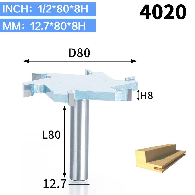 HUHAO 1 шт. 1/" хвостовик Т-образный долбежный деревообрабатывающий резак промышленного класса 6 флейт фрезы для дерева Инструмент Фреза - Длина режущей кромки: 4020