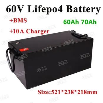 

Powerful LiFepo4 60V 60Ah 70Ah battery pack with BMS for motor home wheelchairs outdoor power electric rickshaw+10A charger