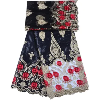 

African lace fabric Bazin Hot Sale in Black High Quality African Bazin lace Fabric 5yards+2yards 1293