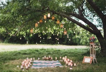 

Laeacco Light Lantern Pendant Tree Grass Pray Outdoor Photography Backgrounds Customized Photographic Backdrops For Photo Studio