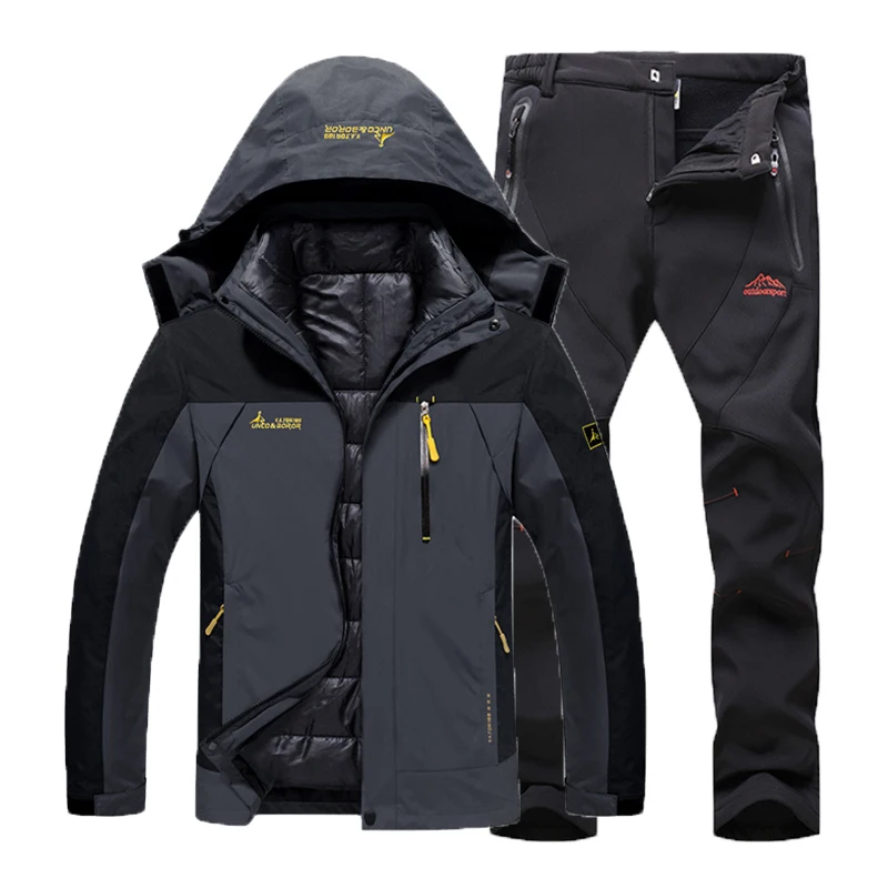 Mannen Winter Waterdichte Vis Trekking Wandelen Kamp Ski Klim Warm Plus Size 3 in 1 Katoen Outdoor Jassen Softshell Broek pak Jas Mannen Winter Waterdichte Vis Trekking Wandelen Kamp Ski Klim Warm Plus Size 3 in 1 Katoen Outdoor Jassen Softshell Broek pak Jas