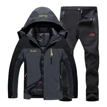 

Men Winter Waterproof Fish Trekking Hiking Camp Ski Climb Warm Plus Size 3 in 1 Cotton Outdoor Jackets Softshell Pants Suit Coat