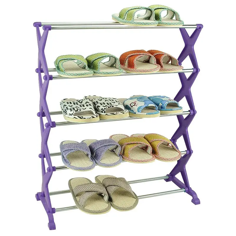 Best Promotion Stainless Steel Folding 5 Tiers Stackable Shoes Rack Stand Storage Organizer Holder Space Saving Shelf Closet