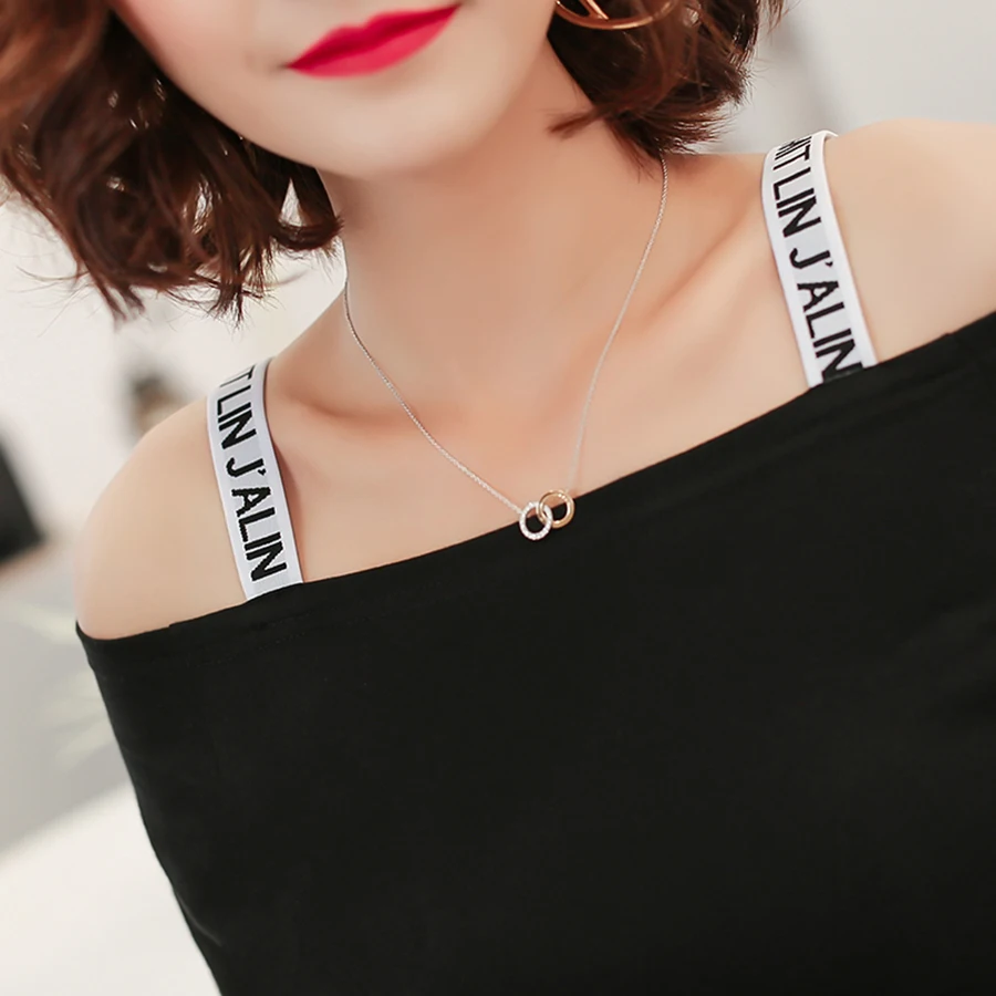 Sexy T-Shirt Women Cotton Summer Black Tops Best Friends T Shirt Korean Clothes Off Shoulder Top Tshirts Womens Clothing 60C0099 Tops