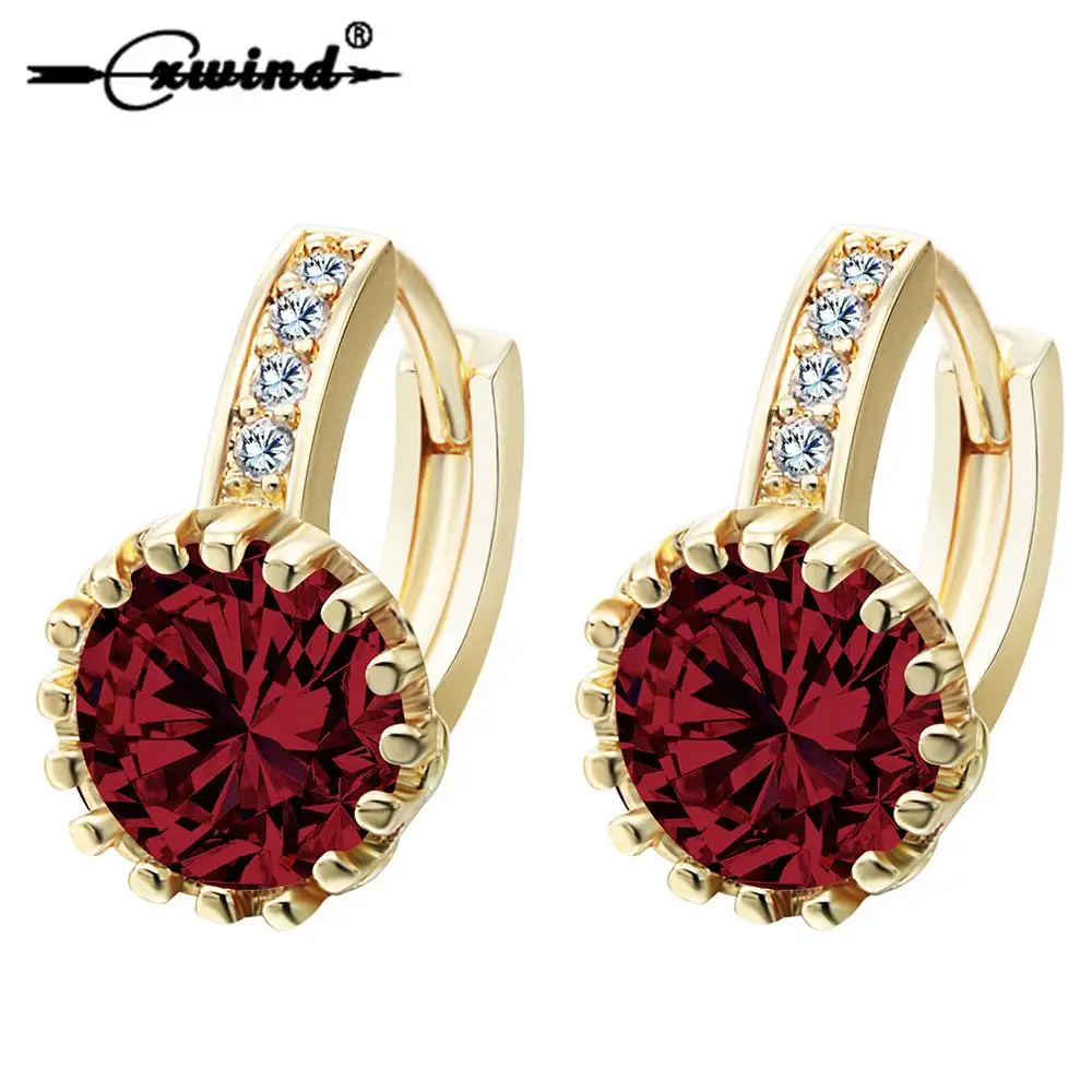 Cxwind Мода Круглый Кристалл Циркон серьги для Для женщин высокое качество ювелирные изделия красный/зеленый/розовый/коричневый/синий Шарм пирсинг серьги