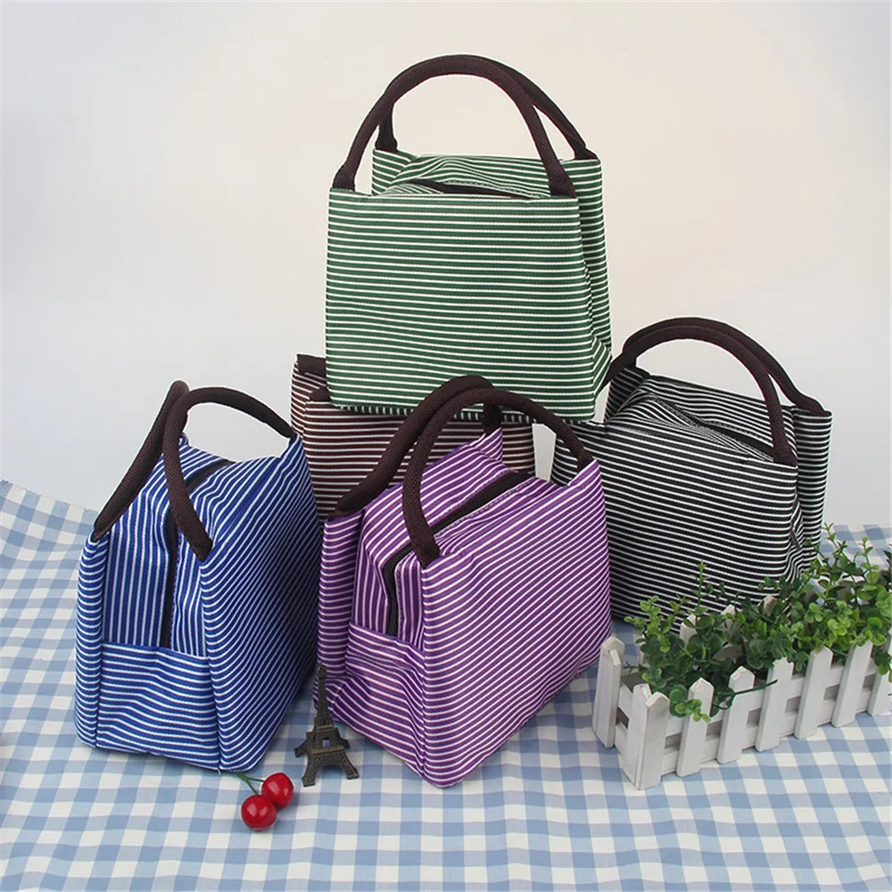 Stripes Lunch Bag for Women Isothermal Bag Packaged Food Thermal Bags Thermo Pouch Kids Lunch Bag Refrigerator Mummy Bag Totes