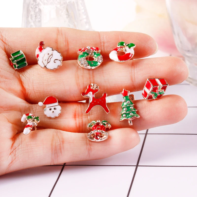 Quasimodo Christmas Earrings Santa Claus Studs Inlaid With Zircon For Women Christmas Decorations Female Christmas Party Jewelry (15)