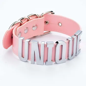 

Handmade Cosplay Silver Name Wide Choker Custom Big Letters Word Collar PU Leather Clear PVC Choker Necklace Kawaii Unique