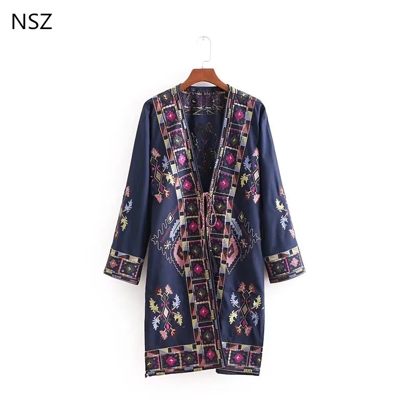 Achat NSZ Femmes Boho Kimono Cardigan Manteau Veste Coton Broderie Longue Bohème Style Blouse Chemises Longue Top Blusa feminina Camisas
