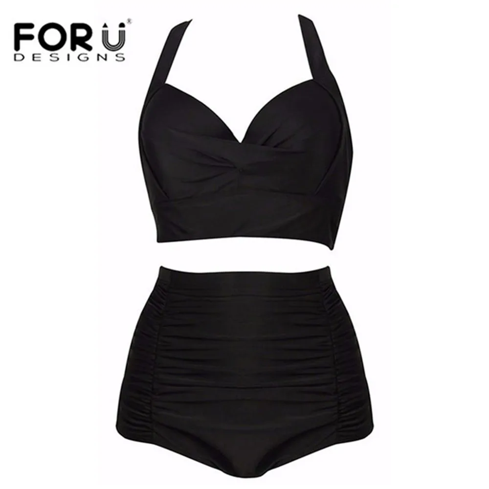 FORUDESIGNS 5XL Bikinis High Waist Swimsuit Women 2018 Bikini Set Black Plus Size Swimwear Vintage Beach Push Up Bikinis 4XL