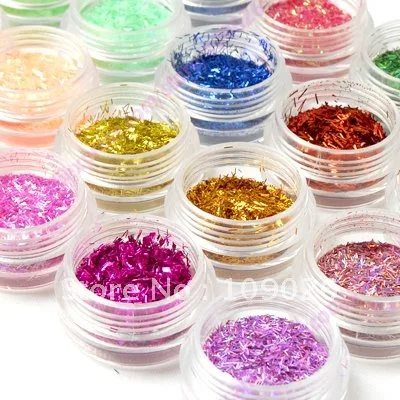 

Free Shipping 24 COLOR LACE GLITTER Powder TINSEL THREADS FOR NAIL ART