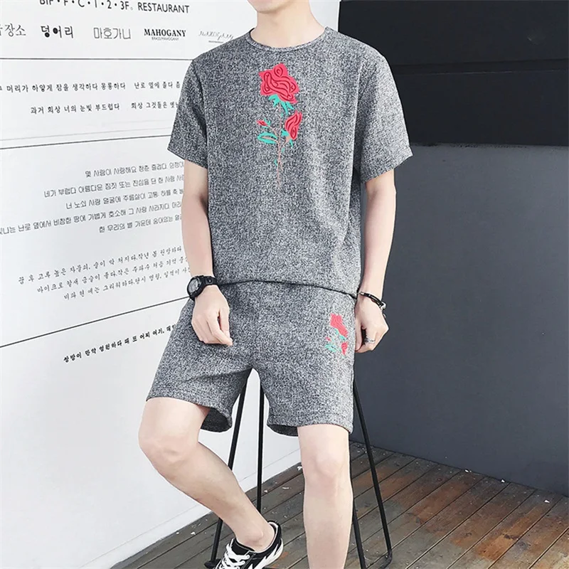 2018 New brand men sets Floral Rose printed men's tracksuit male sweatsuit sweat sporting suits t-shirt and shorts plus size 3xl 2018 New brand men sets Floral Rose printed men's tracksuit male sweatsuit sweat sporting suits t-shirt and shorts plus size 3xl