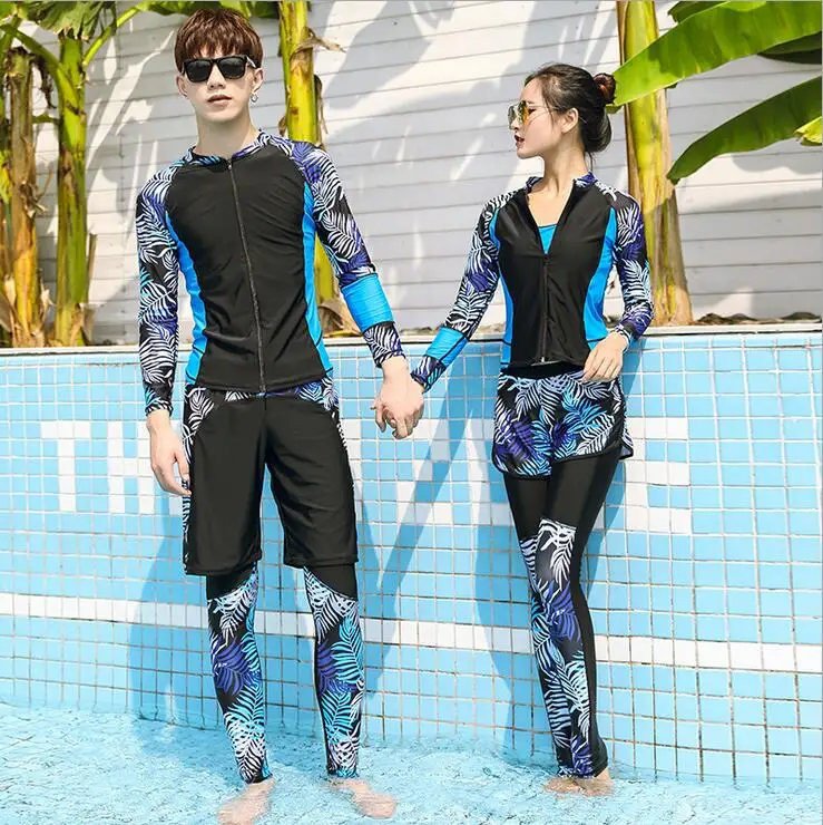 

Rash Guards Men Women 3 Pieces Long Sleeve Shirt Shorts Pants Couples Swimwear Surfing Bathing Suits Rashguard Wetsuits 2019 New
