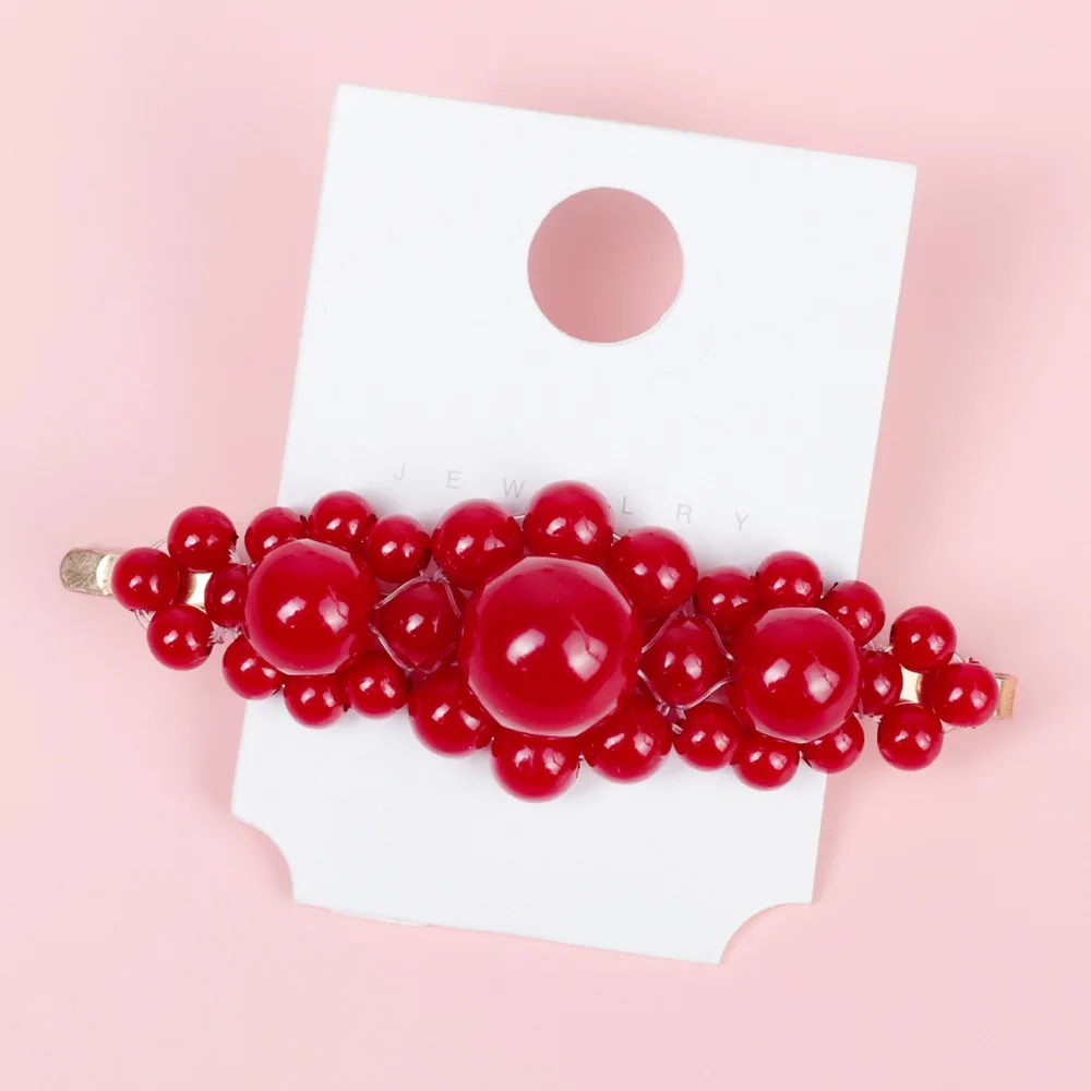 New Red Fashion Metal Hair Accessories Geometric Gold Color Hair Clip For Women Imitation Red Pearl Hairpin Barrettes Hairgrip