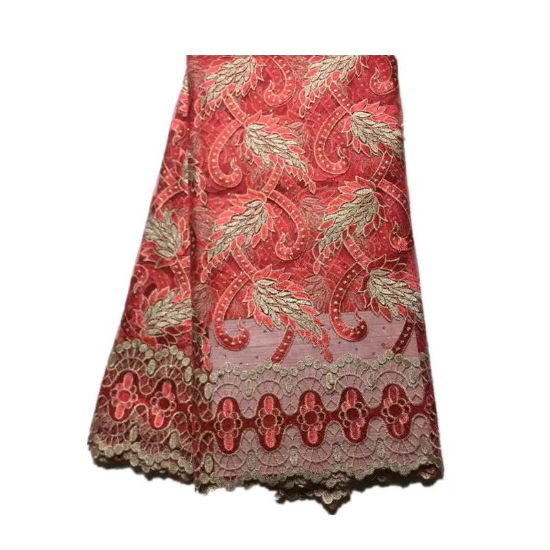 

Custom Design Fashion Soft Embroidery Net Lace Fabric with Beads and Stones for Dress