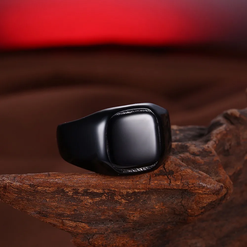 Square Shape Black Color Party Accessorise Stainless Steel Rings For Women Fashion Jewelry (JewelOra RI103324)