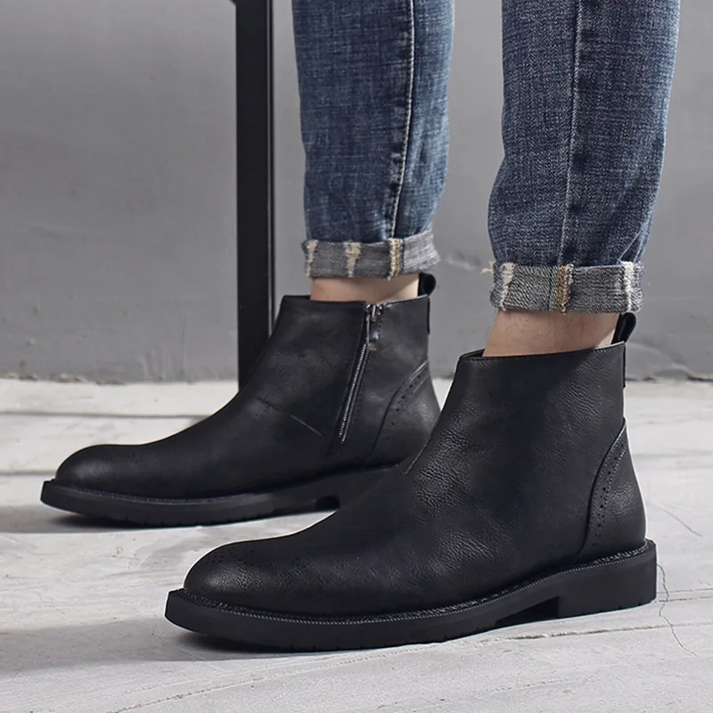 Tanie 2019 jesień wczesnozimowej buty męskie buty na co dzień skórzane męskie botki Zip męskie skórzane chelsea Boots KA1519