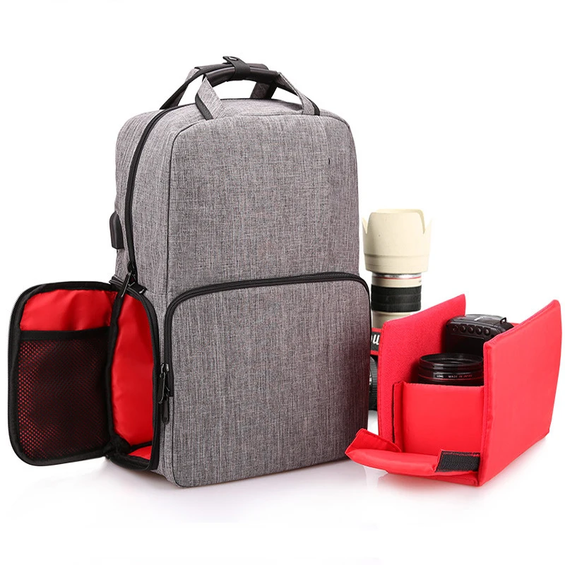 

Multi-functional Waterproof Camera DSLR Soft Padded Backpack w/ Rain Cover Black Grey Bag Tripod Case fit 14" Latop for Outdoor
