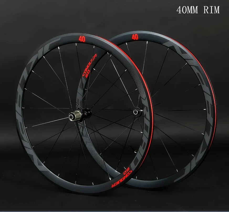 Clearance JK-C6.0 super-light Aluminum Road Bicycle Saled Bearing Wheelset Flat Spokes Racing 40mm Speed Rims 700C with anti-cursor 0