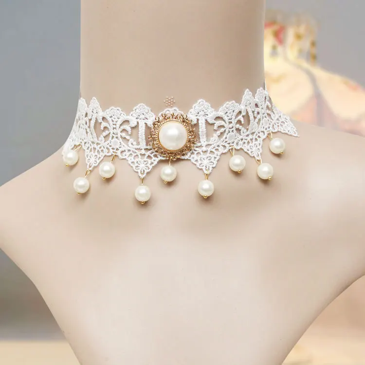 Min.order $15 (mix order) Handmade artificial white lace bride pearl short chain necklace | Украшения и аксессуары