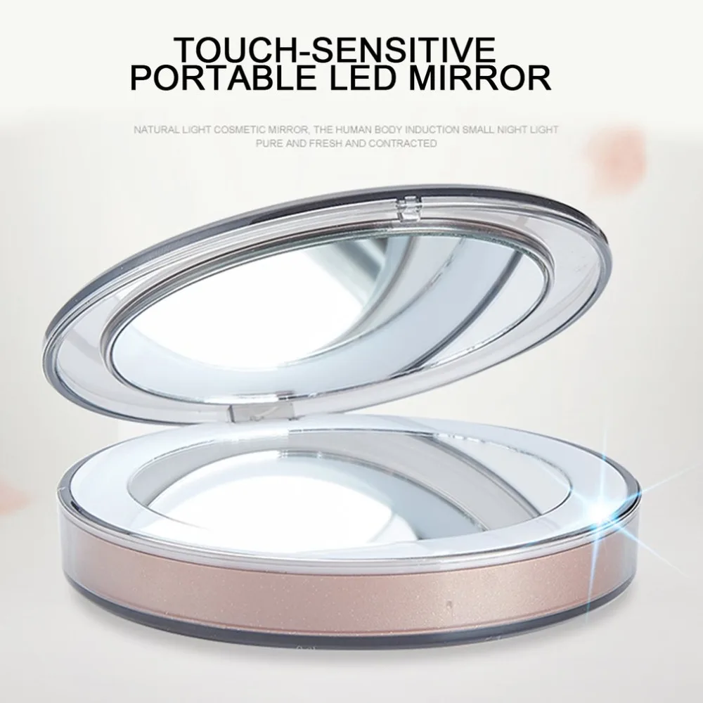 Для женщин складные зеркала для макияжа светодиодные светильники с сенсором движения женская косметика Карманное зеркальце с USB кабель