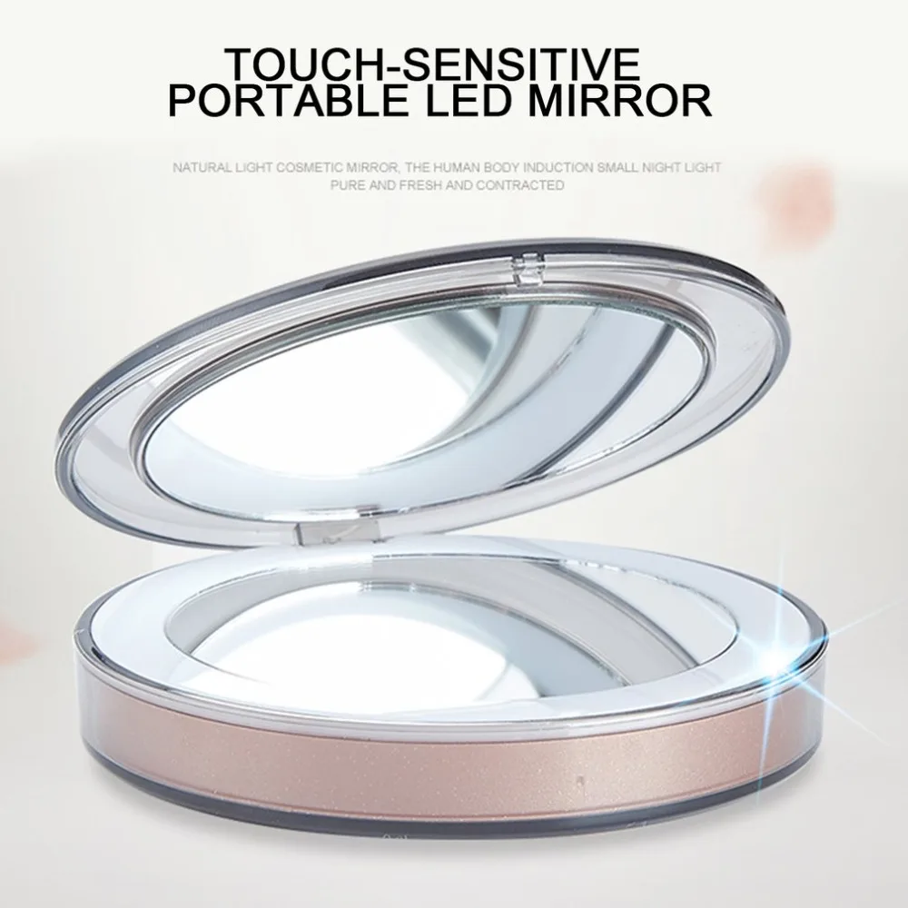 

Women Foldable Makeup Mirrors Sensor LED Lights Lady Cosmetic Hand Mirrors With USB Cable New Arrival