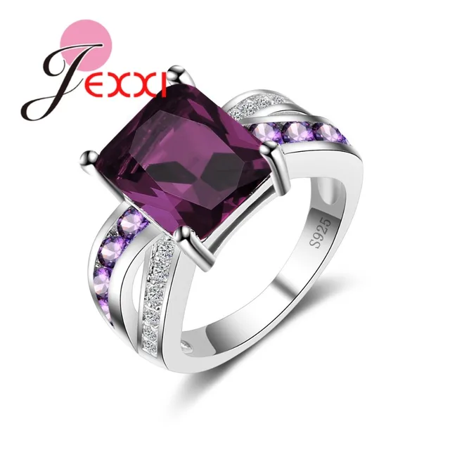 JEXXI Genuine 925 Sterling Silver Ring Dark Purple CZ Wedding Rings For Women En JEXXI Genuine 925 Sterling Silver Ring Dark Purple CZ Wedding Rings For Women En