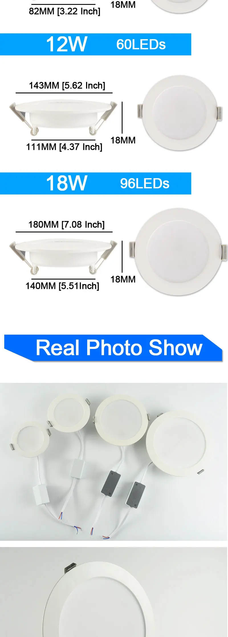 Ultra thin LED Downlight AC 220V 240V 3W 5W 7W 12W 18W 2835SMD Down Light LED round panel light for Living Room Foyer Ceiling
