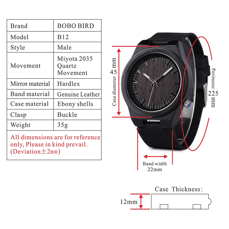 Relogio masculino BOBO BIRD деревянные часы для мужчин кварт reloj mujer Ebony мужские наручные часы montre homme светящиеся иглы в подарочной коробке