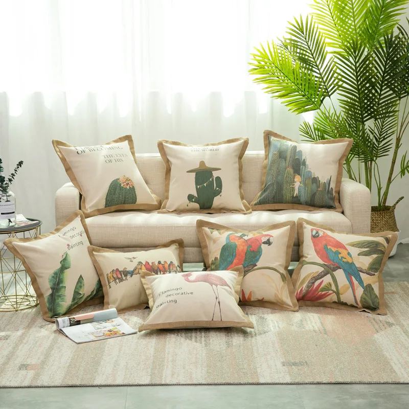Us 11 8 Rustic Country Style Cushion Cover 50cm Chaise Couch Sofa Throw Pillow Case Flamingo Cactus Cojines Vintage Leaves Almofada In