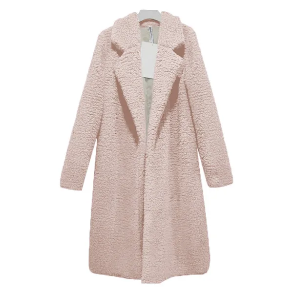Плюшевое пальто для женщин, мех ягненка, утолщенная зимняя теплая Женская куртка с длинным рукавом, верхняя одежда, пальто из искусственного меха для женщин - Цвет: Розовый