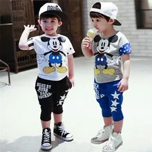 Детский летний спортивный костюм для мальчиков: футболка с коротким рукавом и штаны, высокое качество, с рисунком Мини, новинка