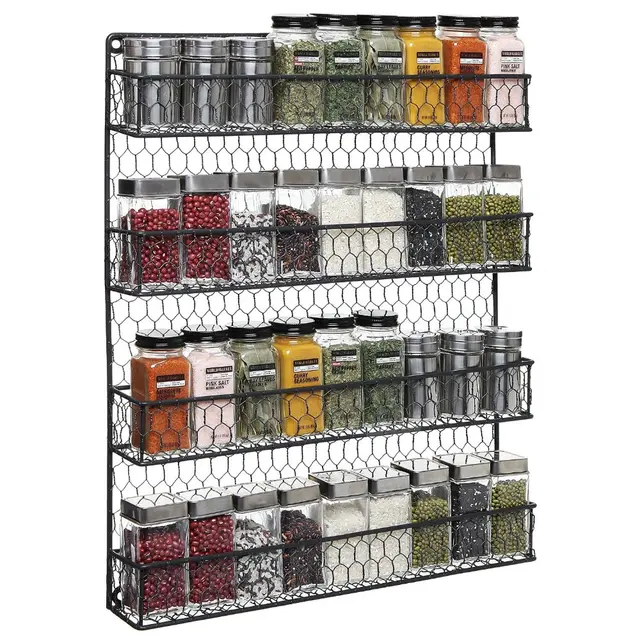 Best Offers 4 Tier Black Country Rustic Chicken Wire Pantry, Cabinet or Wall Mounted Spice Rack Storage Organizer