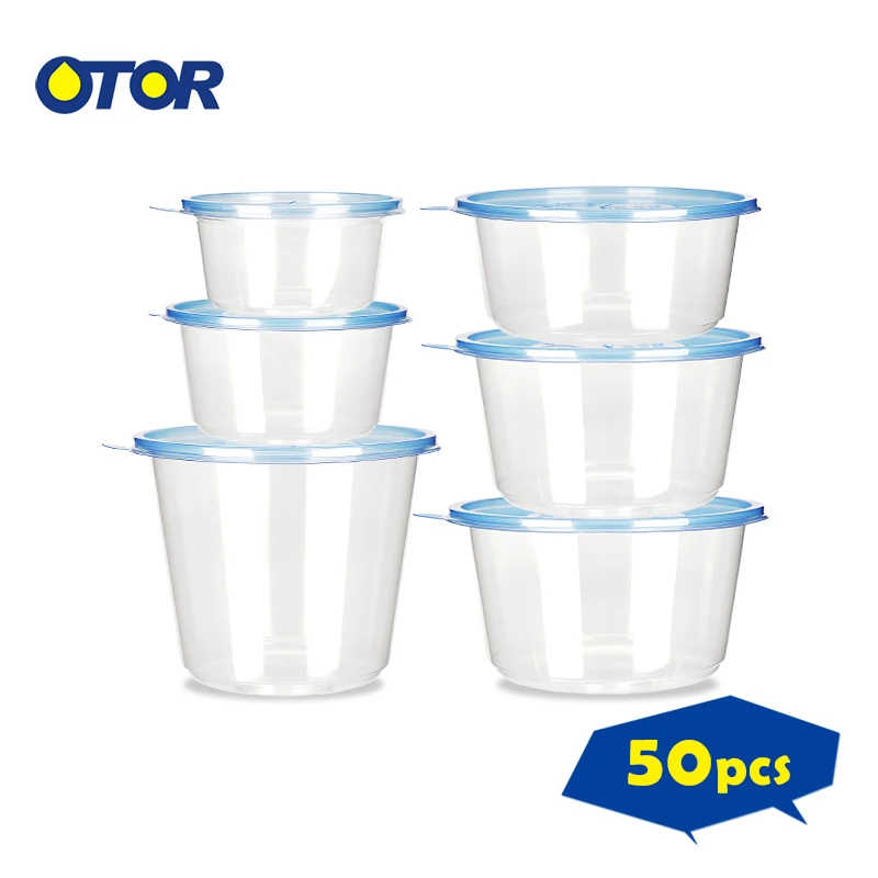 

OTOR Salad Bowl with Lid Take Away Clear Disposable Food Container Lunch Box for Fast Food Bento Microwaveable 120mm 180mm 50pcs