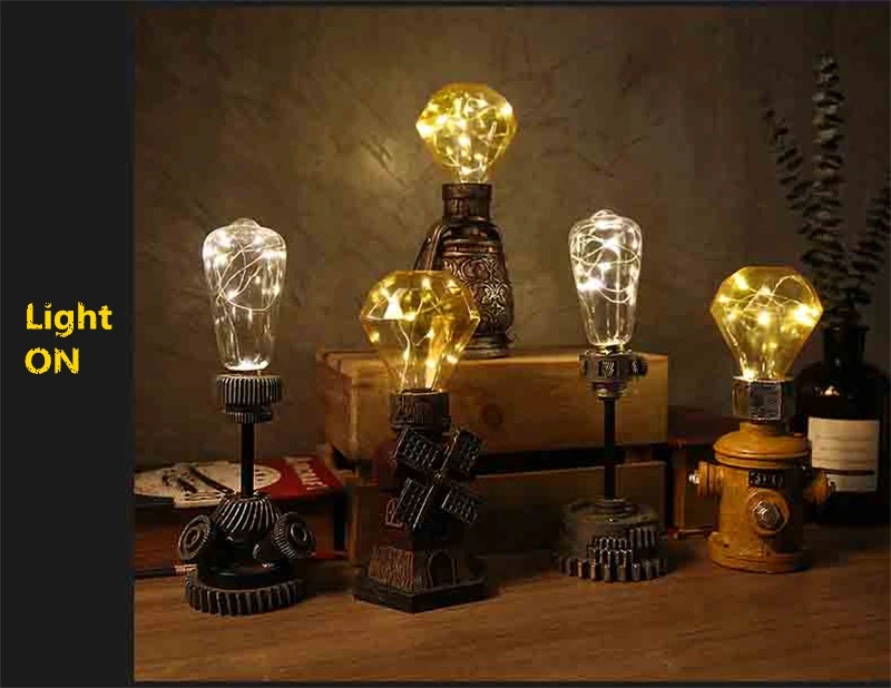Lâmpada do Vintage Sala de Estar Decoração de Mesa Edison Noturna Casa Deco Retro Sótão Lâmpada Noite Quente Resina Led Nightlight Desktop Luz 7 Deco Retro Sótão Sala de estar Decoração