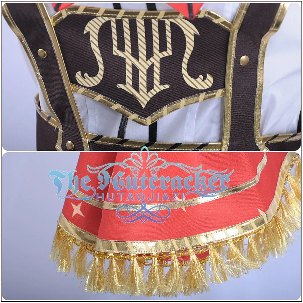 x_01 Game LoveLive!Sunshine!! Aqours Bremen Band Watanabe You Cosplay Costume Women Ruffles Shirt Chocolate Rompers Overalls Hat  (5)