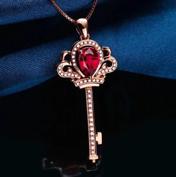 Подвеска из розового золота с бриллиантами 5 х7 мм|diamond ruby pendant|ruby diamond pendantgold pendant |