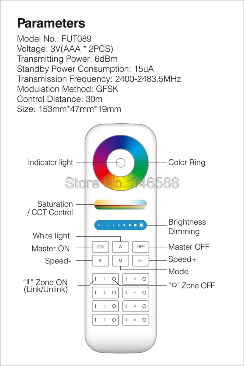 Светодиодная Mi. FUT089 2,4 GHz Дистанционное Управление; 8 зоновый контроллер RGB+ CCT Управление; работать с LS2 или контроллер регулятора milight RGB+ CCT Светодиодный прожектор лампы