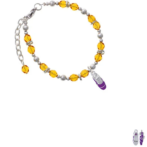 Silvertone 3-D Purple Running Shoe Yellow Beaded Bracelet